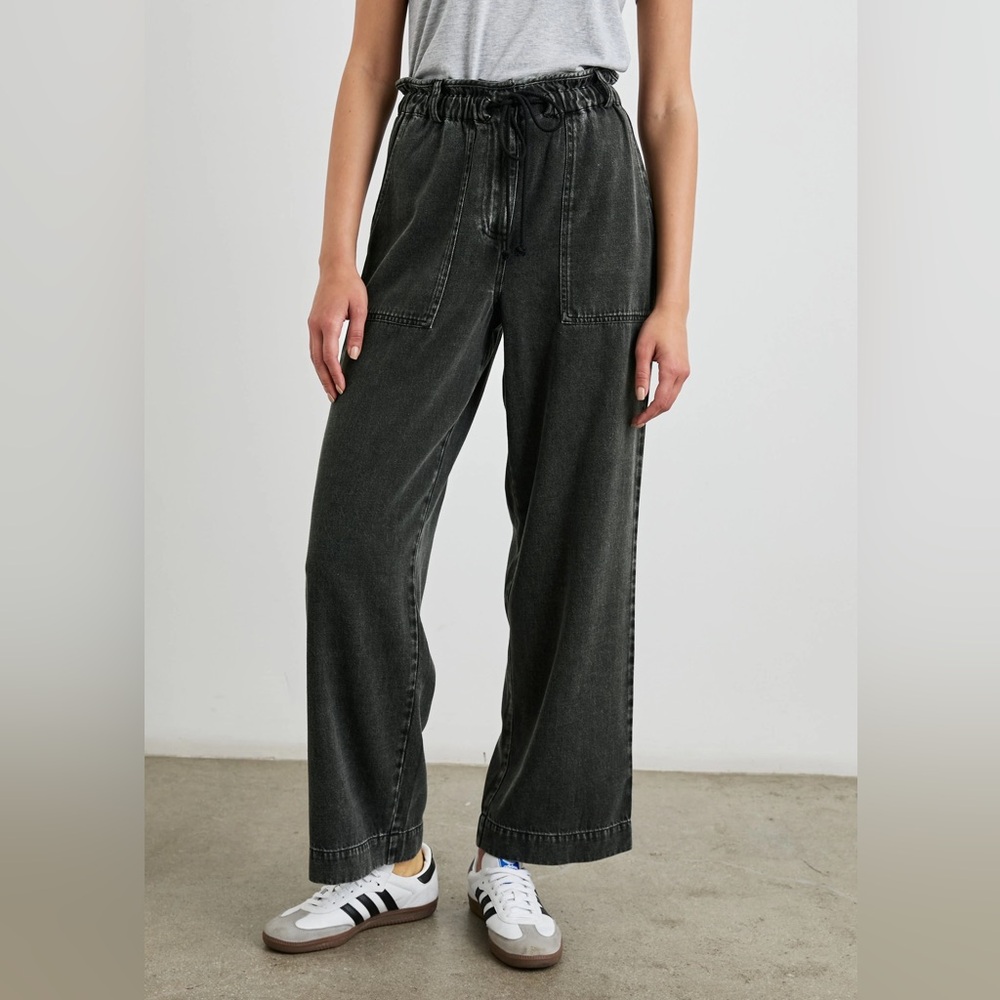 Rails Wide Leg Drawstring Pants in Washed Black